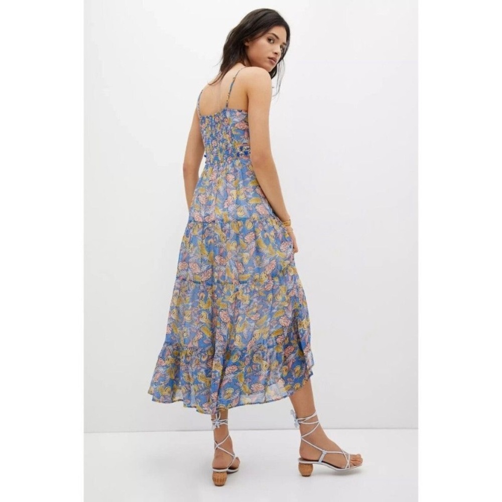 Anthropologie Blue Floral Maxi Dress with Pink and Yellow Accents - Picture 3 of 11